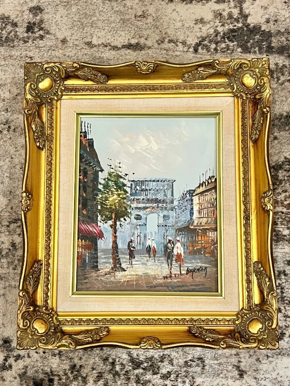 Vintage Oil Painting Parisian Street Gold Tone Ornate Frame 13" x 15" - Picture 13 of 14